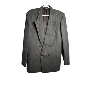 Pierre Cardin Men's Double Breasted Suit Jacket /Blazer Gray Plaid Size 44 USA